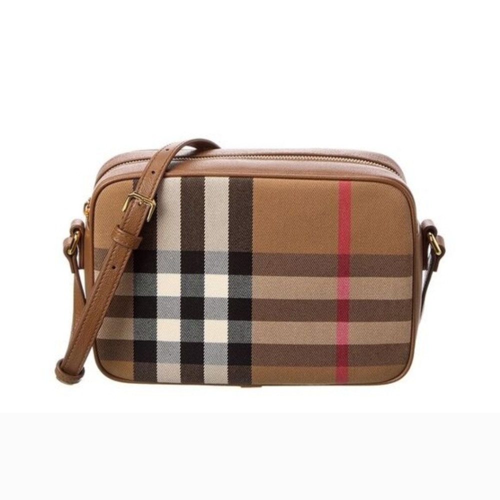 Burberry Brown and Red Check Crossbody Bag - Picture 1 of 8